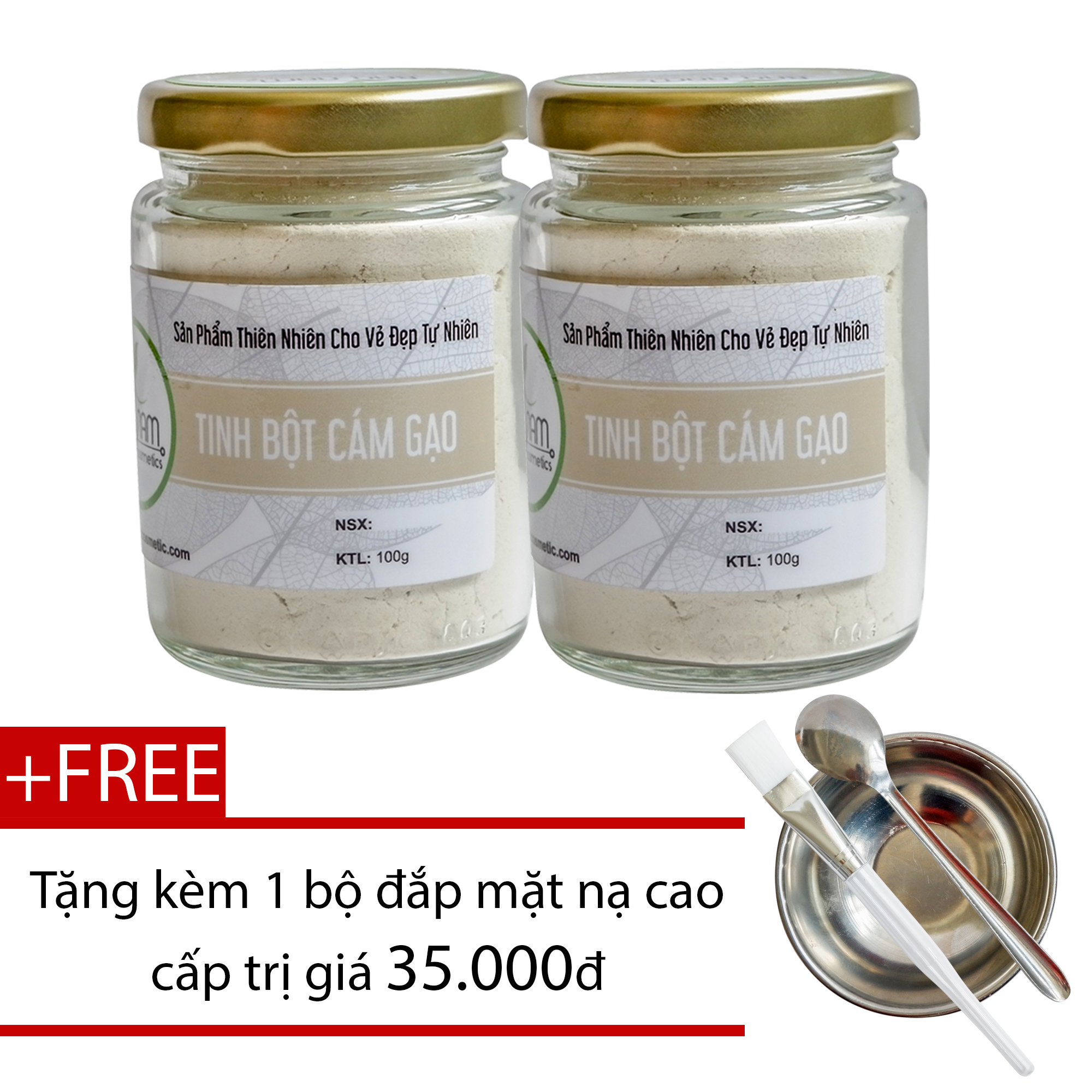 [HCM]Bộ 2 Bột Cám Gạo Tắm Trắng 100G + Tặng Bộ Đắp Mặt Nạ Inox