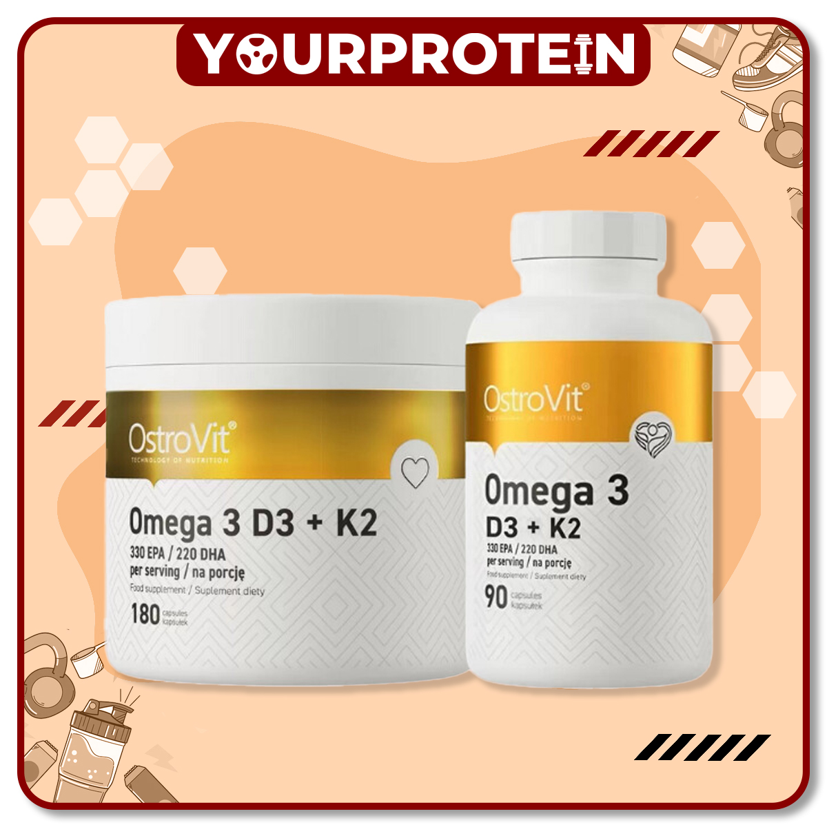 Omega 3 D3 K2 của Ostrovit lọ 180v  - Hỗ trợ xương khớp và hệ miễn dịch