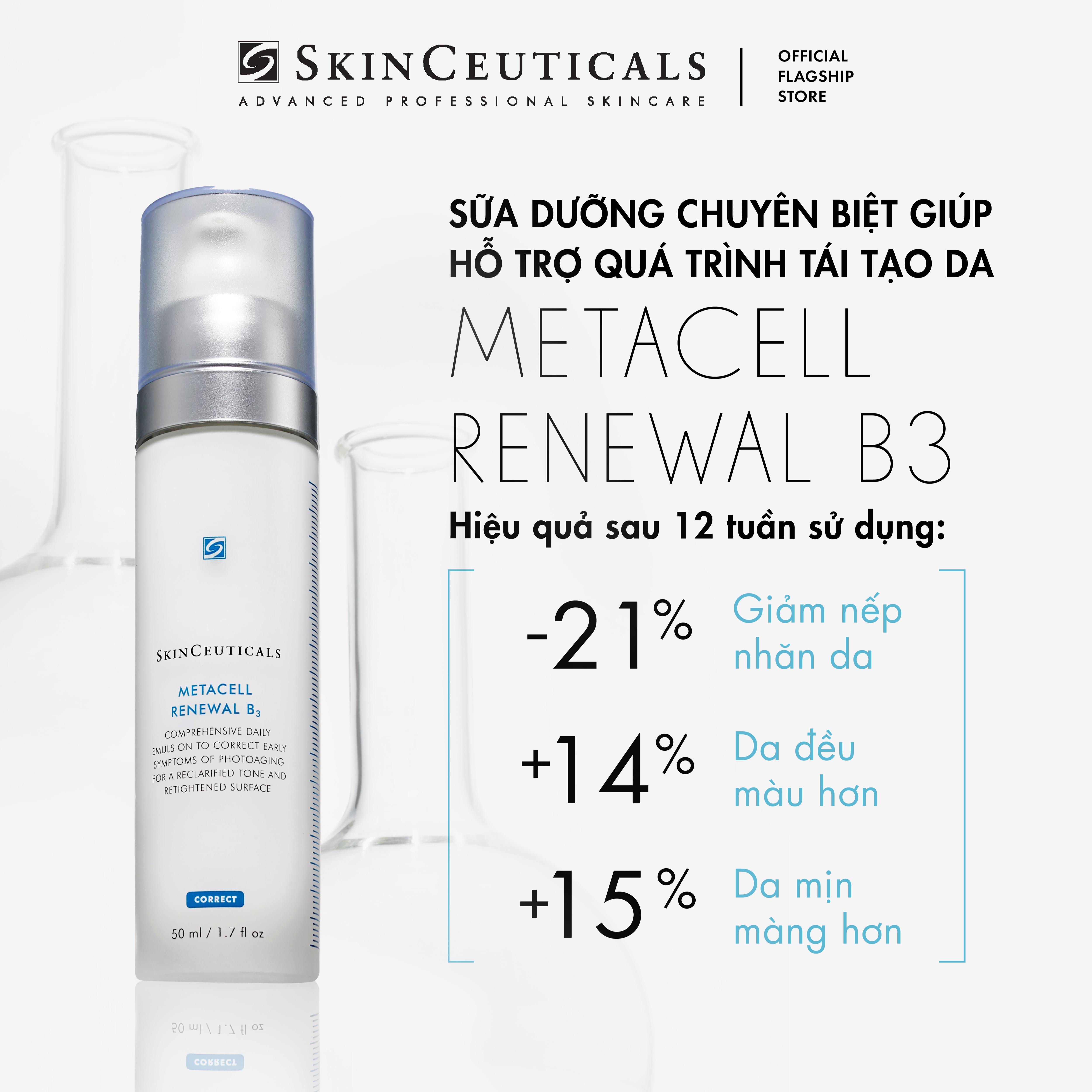 Sữa dưỡng chuyên biệt Skinceuticals Metacell Renewal B3 giảm dấu hiệu lão hóa da và hỗ trợ quá trình tái tạo da giúp da săn chắc và căng mịn 50ml