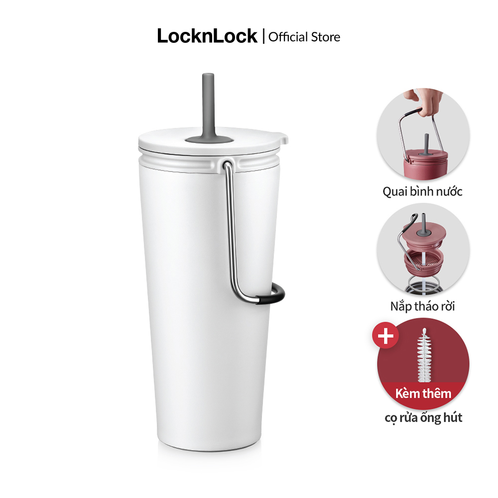 LHC4268 - Bình giữ nhiệt có ống hút Lock&Lock 540ml Bucket Tumbler with Straw - Thép không gỉ, có qu