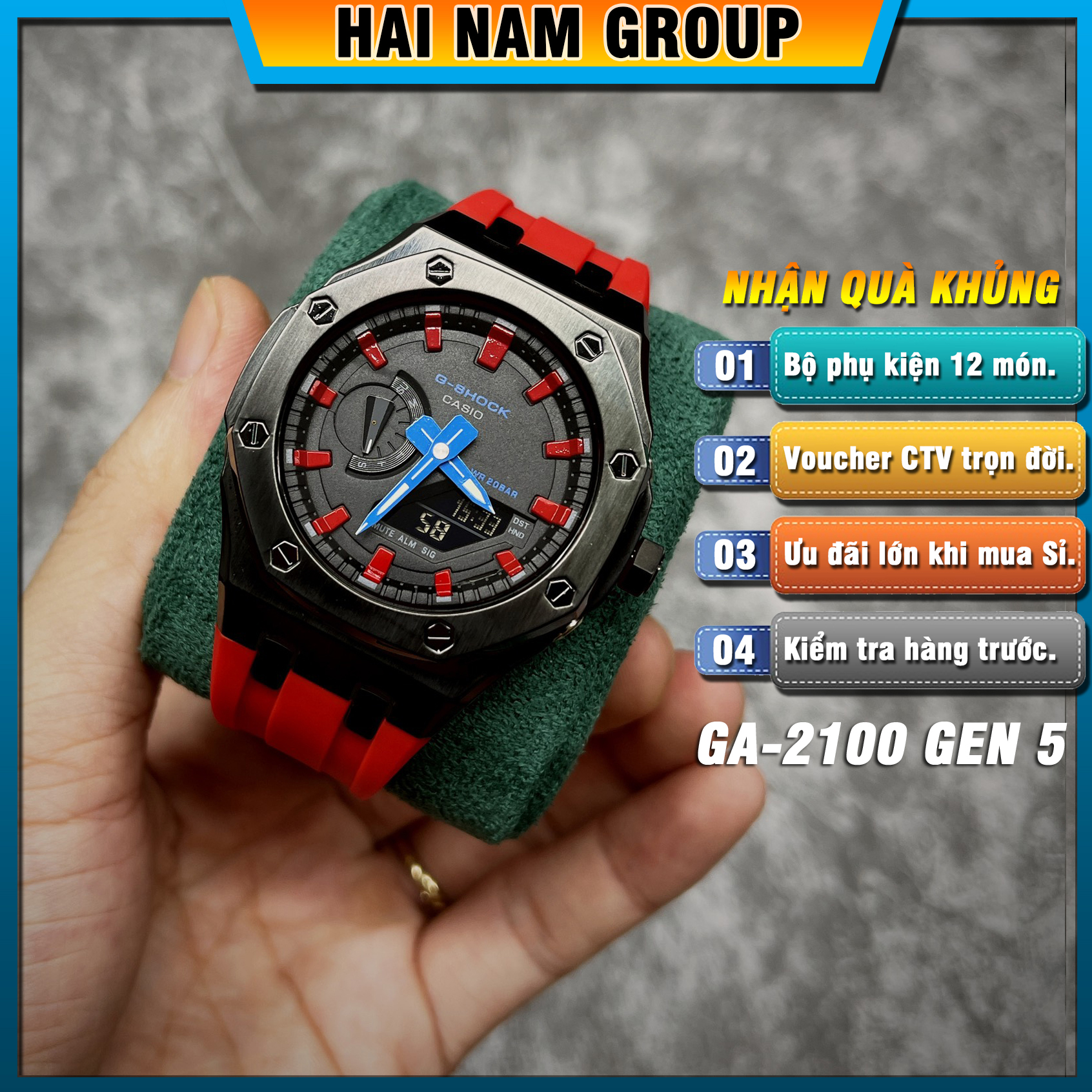 Đồng hồ nam G-SHOCK GA-2100-1A Custom Ap Gen 5 HNG509 Dây nhựa vỏ thép - Full chức năng - Đầy đủ phụ kiện