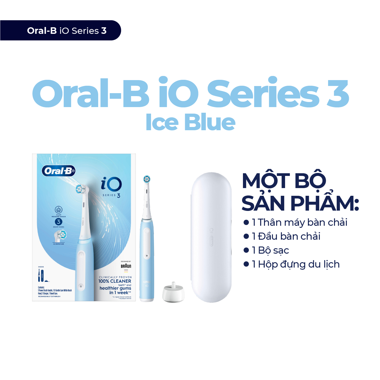 Bàn Chải Điện Oral-B iO Series 3 - 3 Chế Độ Làm Sạch Cảm Biến Áp Suất Hẹn Giờ 2 Phút Loại Bỏ Mảng Bá