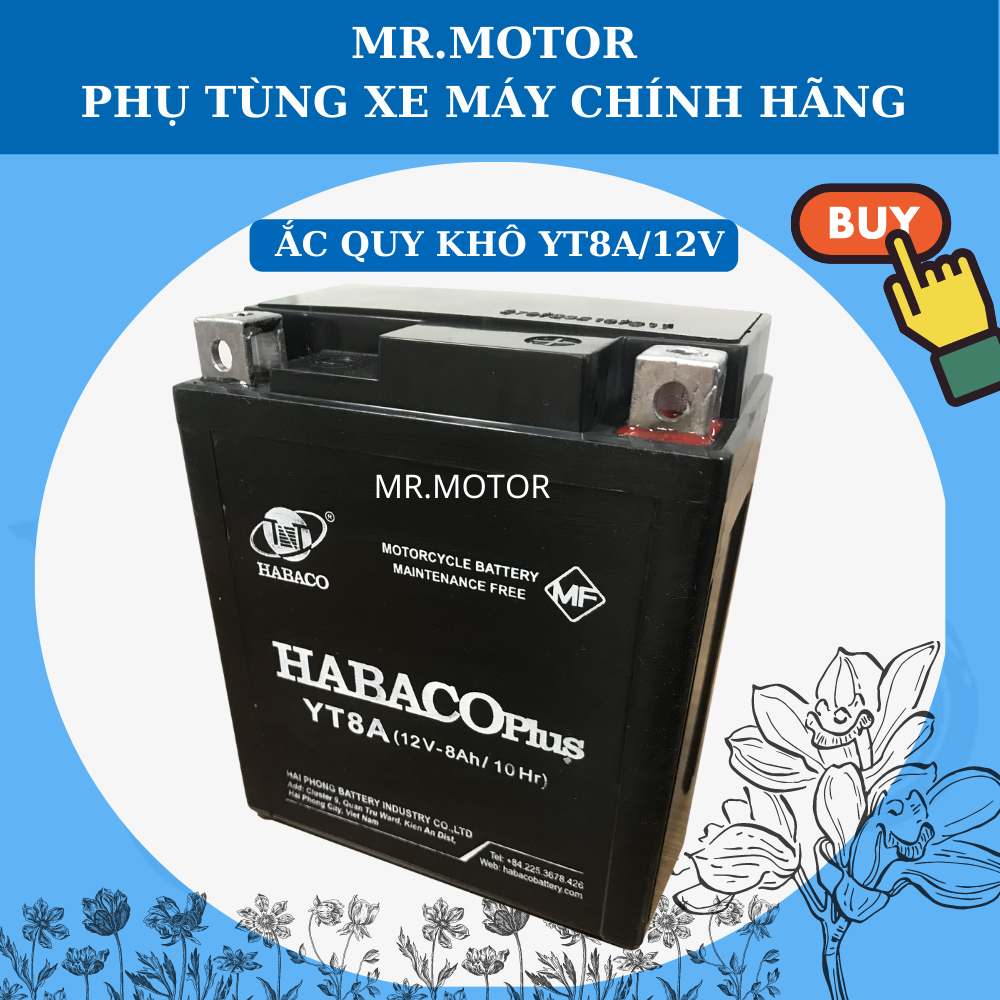 Bình ắc quy khô miễn bảo dưỡng lắp xe Dylan Sh @ Lead 110 SCR Libetty IE Chính hãng Habaco YT8A-12V/