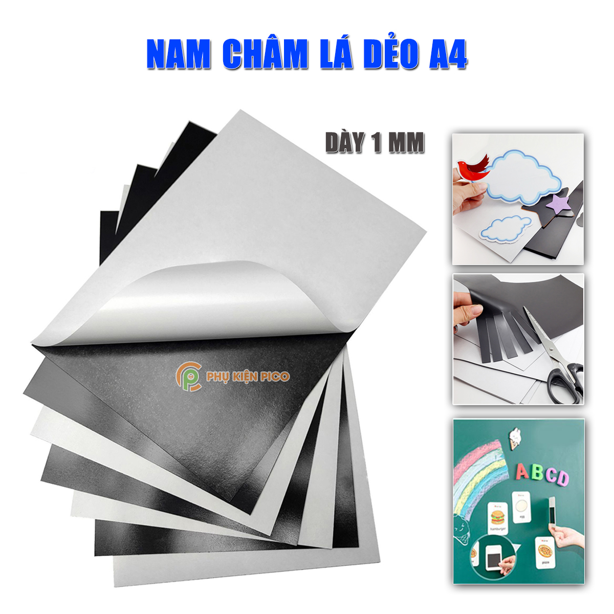 Miếng nam châm lá dẻo A3 A4 dày 1mm 0.5mm có keo dán decal làm giáo cụ dạy học bảng tên ghi thông tin lên bảng