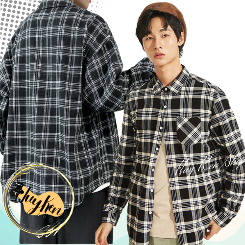 Áo sơ mi nam tay dài áo khoác sơ mi caro Flannel có túi form rộng năng động kiểu dáng basic Hot Tren