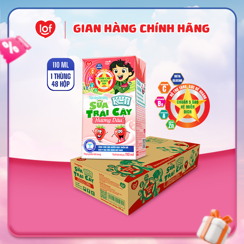 Sữa trái cây KUN vị dâu thùng 48 hộp x 110ml