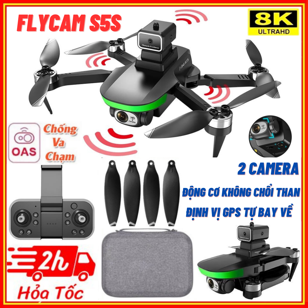 (Mới 2023 - Bảo Hành 24 Tháng) Máy Bay Camera Flycam 4K Tránh Va Chạm - Drone Mini S5S Giá Rẻ Máy Bay Không Người Lái Điều Khiển Từ Xa Quay Phim - Chụp Ảnh Chống Rung.