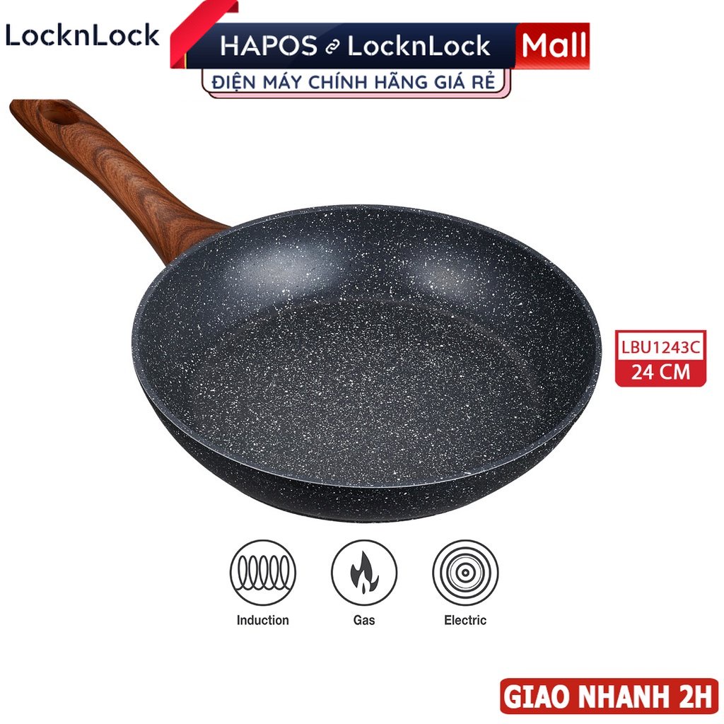 Chảo nhôm LocknLock Baum Marble dùng được bếp từ LBU1243 LBU1243C chống dính 24cm - HAPOS OFFICIAL