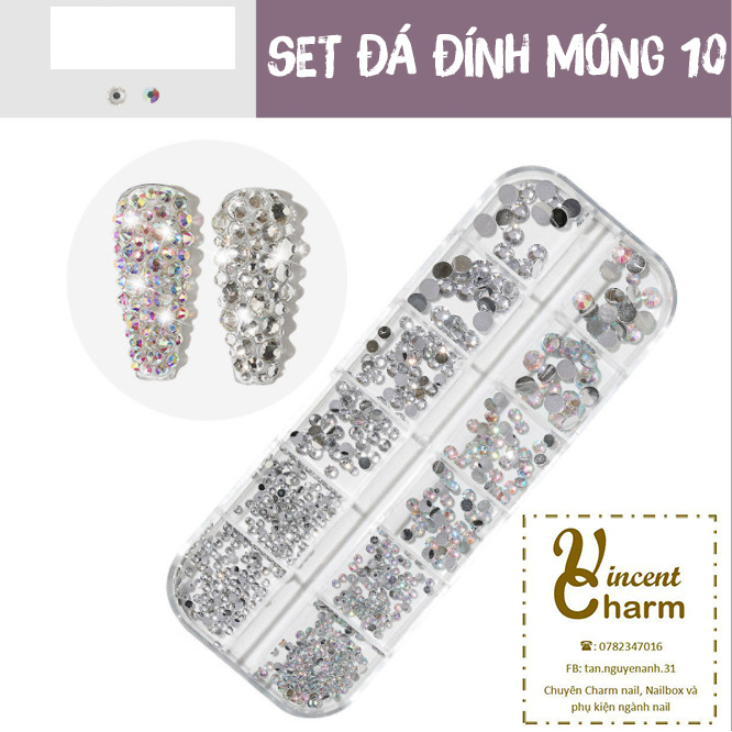 [Hcm]Set Đá Đính Móng Mix Size Khay 12 Ô Trang Trí Móng Gắn Đính Đá Móng Tay Chân Cao Cấp - Hàng Công Ty Siêu Sáng