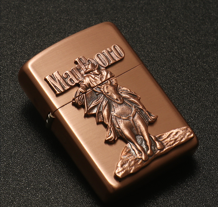 Emblem hình dán bật lửa Zippo đồng đỏ cao bồi cưỡi ngựa Copper