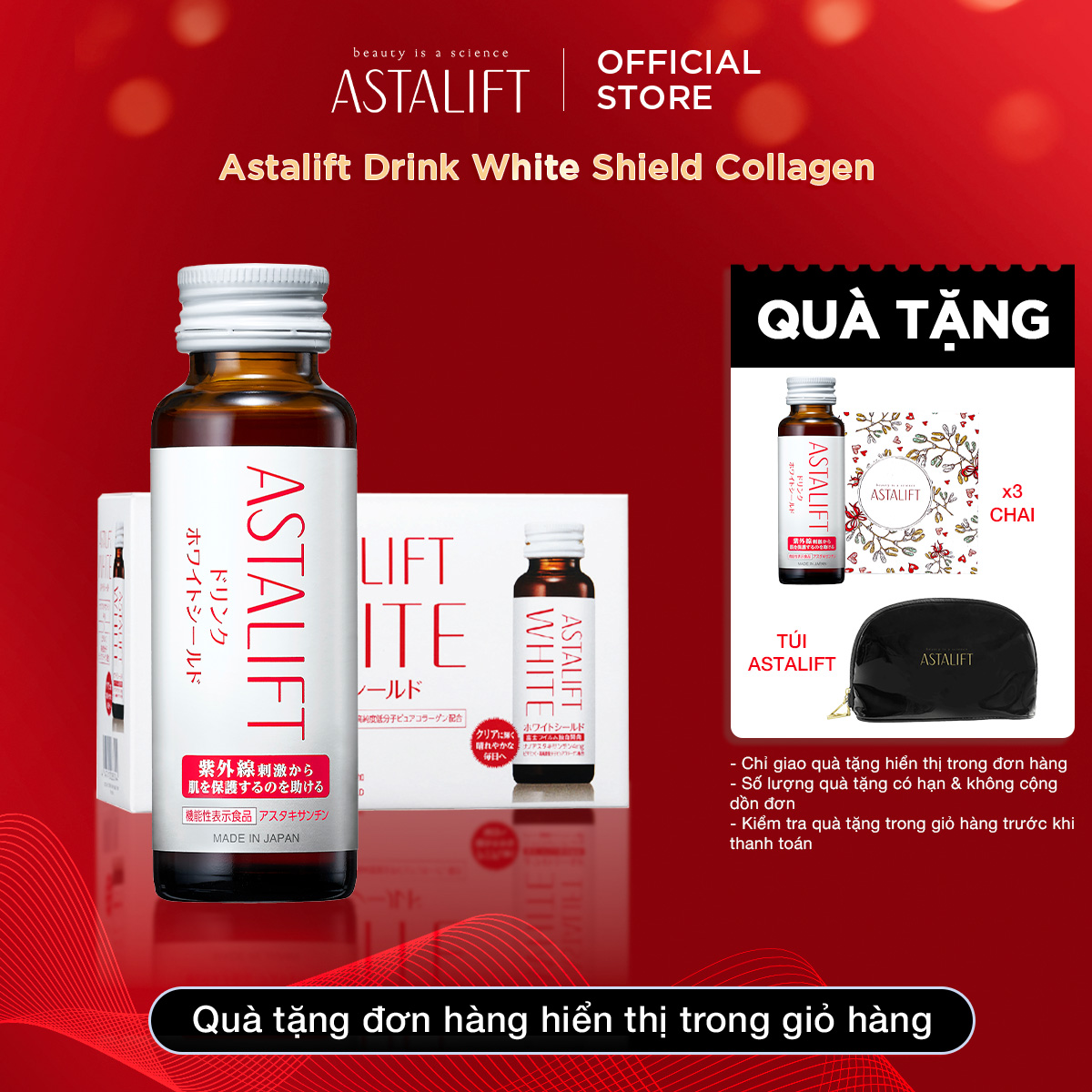 Nước Uống Collagen ASTALIFT Nhật Bản Drink White Shield 1000MG Collagen Cấp Ẩm Dưỡng Trắng Từ Bên Trong Chai 50ml