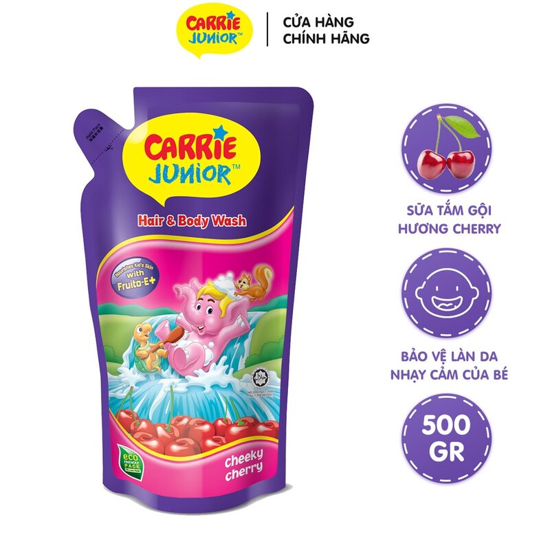 HCM] Sữa tắm gội cho bé Carrie Junior 500g hương Cherry được chiết xuất từ trái cây Fruito- E độc đáo hương Cherry ngọt ngào giàu Vitamin và dưỡng chất giúp nuôi dưỡng và bảo vệ làn da Cửa hàng Mai Hà