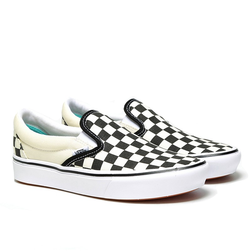 Giày Vans chính hãng Slip on Checkerboard Black White Comfycush