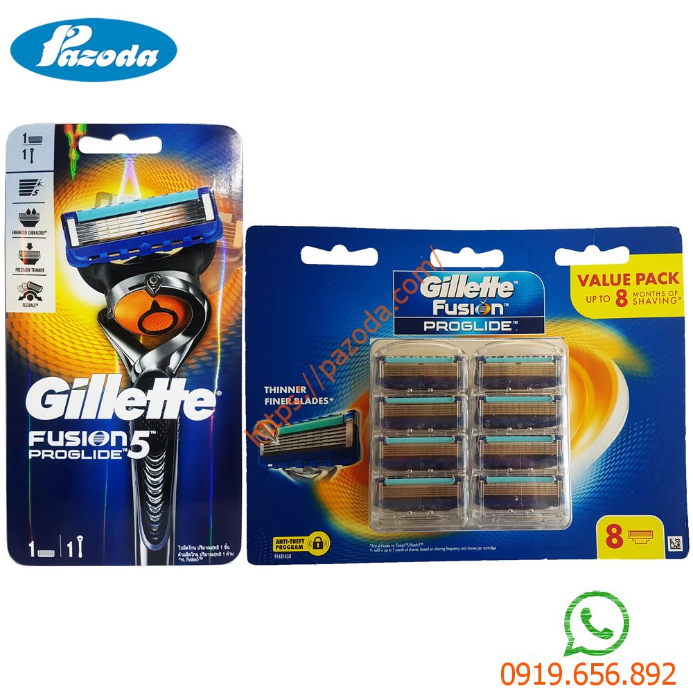 Combo Dao Cạo Râu Và Hộp 8 Đầu Cạo Gillette Fusion5 Proglide (1 Cán + 1 Đầu Cạo Gắn Sẵn Và 8 Đầu Cạo Dự Phòng)