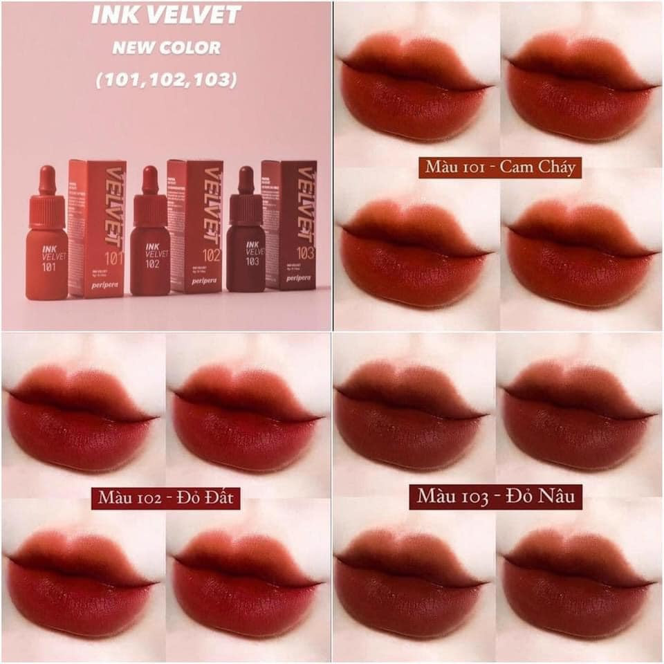 (Màu Mới) Son Kem Peripera Ink Velvet Tint Chất Son Lì Bám Lâu Có Chứa Dưỡng Rất Mềm Môi Mẫu Mới Bản Update Màu 22 23 Cũ Siêu Đẹp - Hongs Beauty