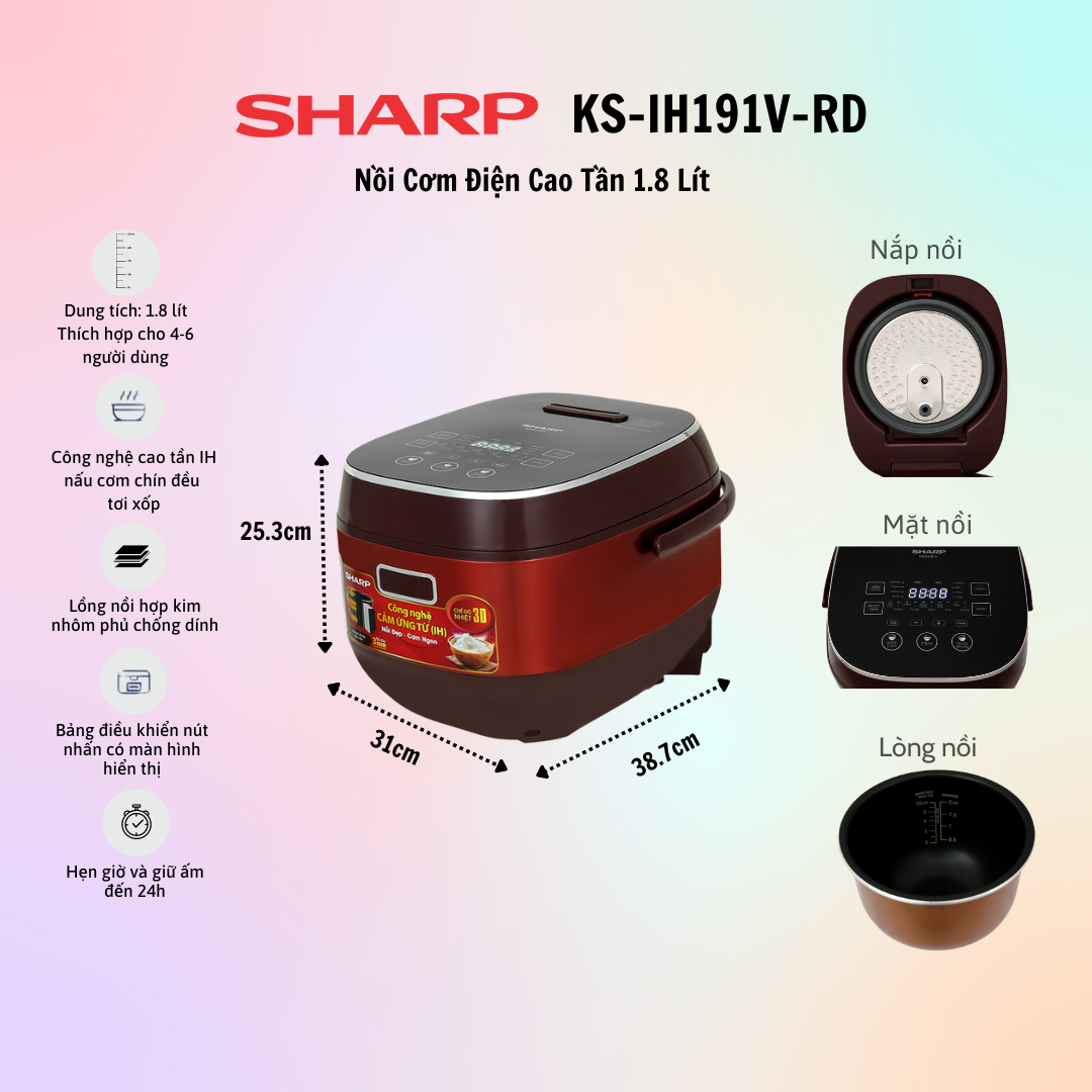 Nồi cơm điện cao tần Sharp KS-IH191V-BK/GL/RD - Hàng chính hãng