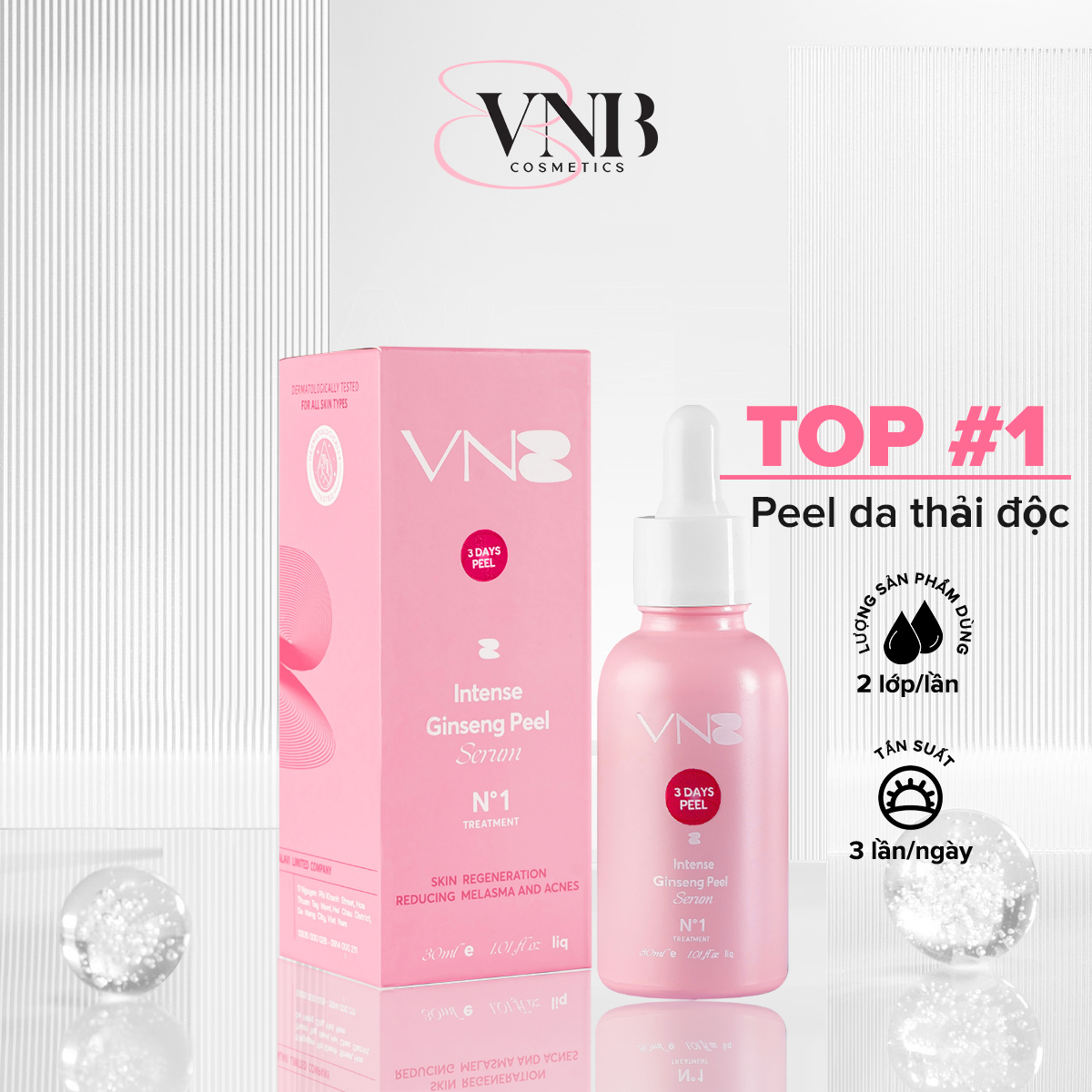 Serum peel da sinh học 3 day B VNB tinh chất giảm mụn thâm nám tăng collagen làm sáng da ngăn ngừa l