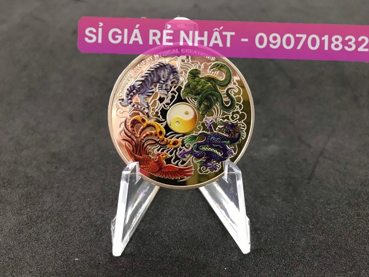 Xu Tứ Linh Đồng Xu Phong Thủy Đep & May Mắn kèm Túi Gấm Đỏ