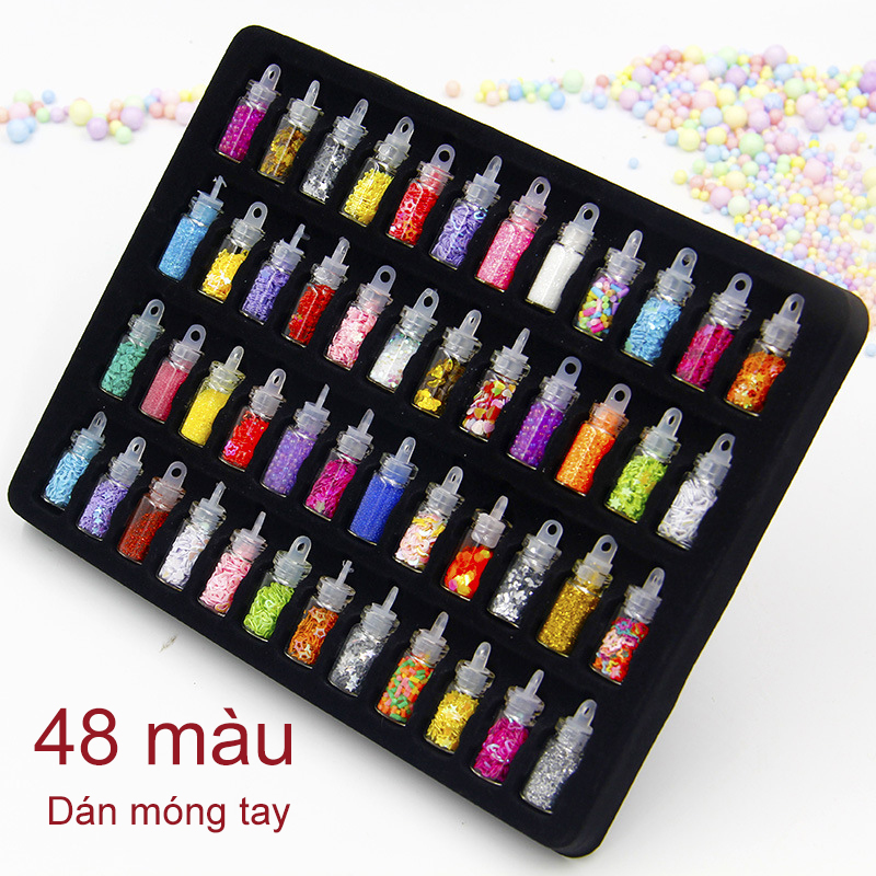 [HCM]【Urbeauty Mall】48 chai thủy tinh màu lấp lánh đính sequin móng tay trang sức DIY phụ kiện hạt thủy tinh vỏ bột