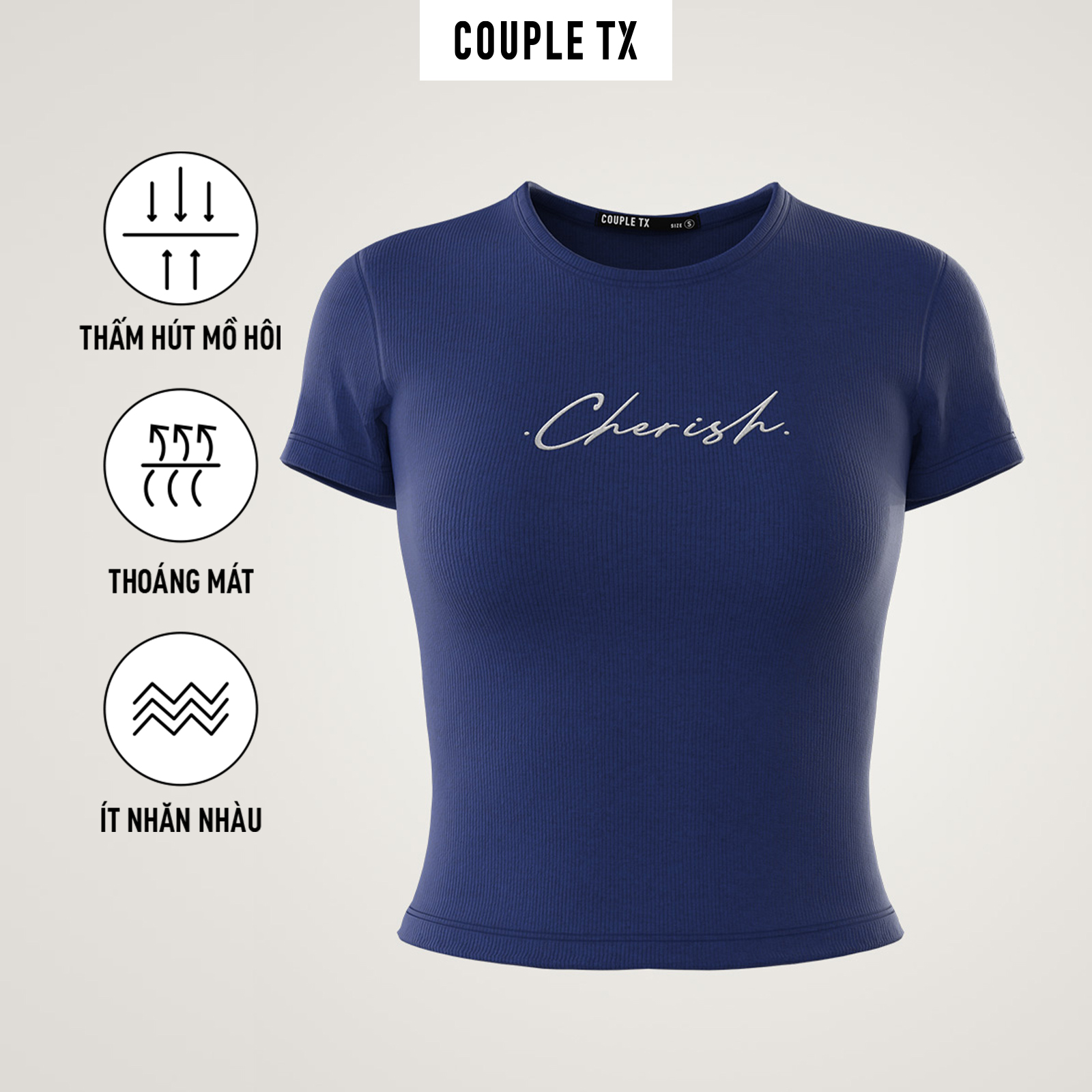 Áo Thun Nữ COUPLE TX - Áo Nữ Kiểu Đẹp Vải Thun Gân Cổ Tròn Hình In Cherish Slim Fit WTS 2372