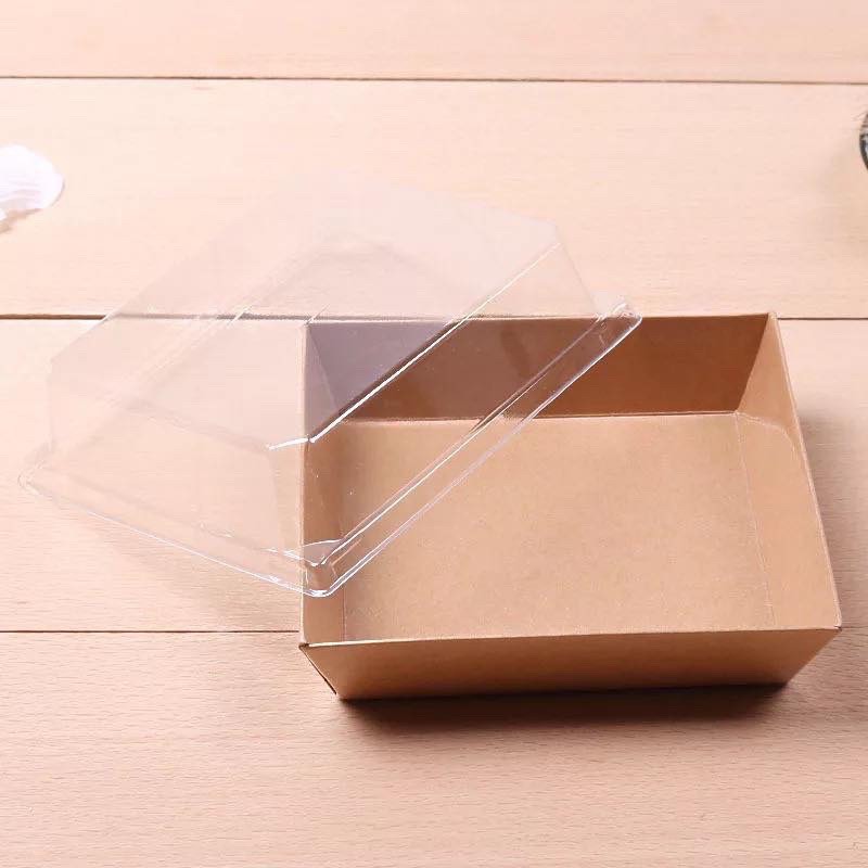 50  Hộp giấy Kraft đựng bánh – Hộp giấy kraft vuông nắp nhựa trong Đế Trắng - & Nâu