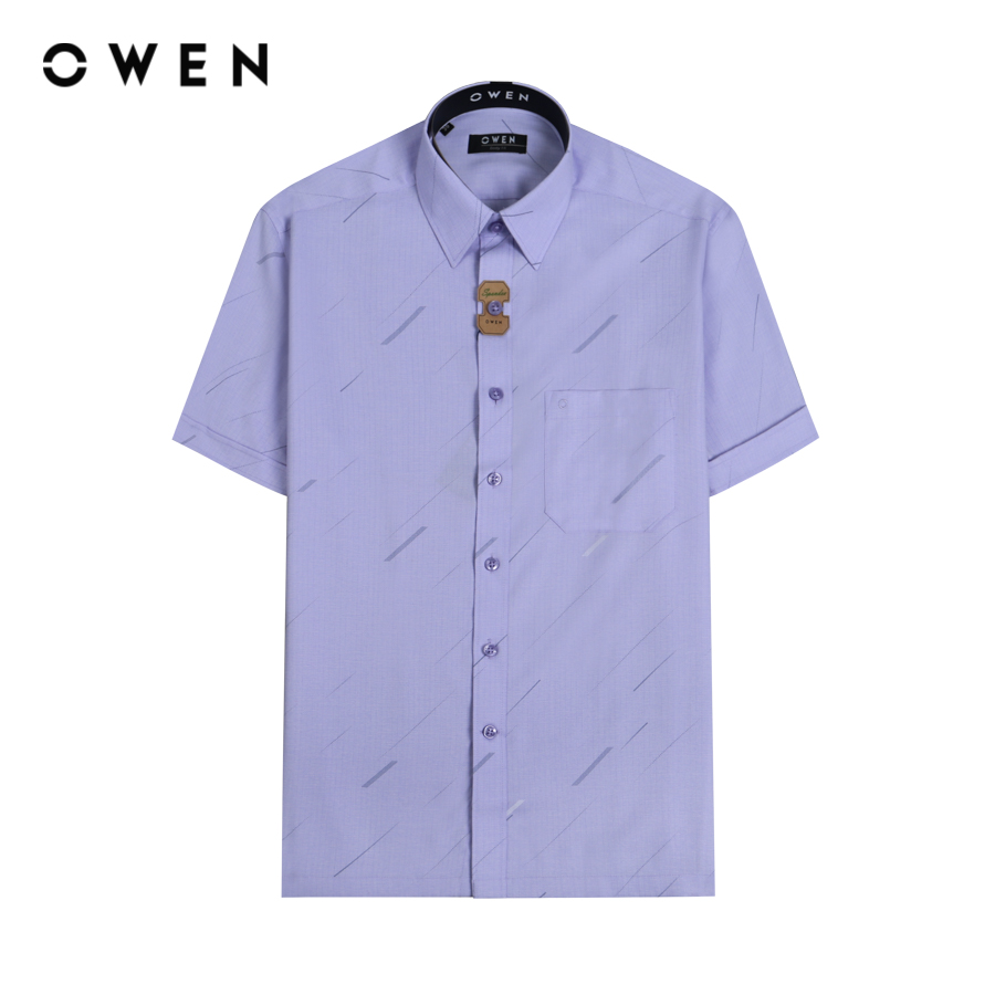 OWEN - Áo sơ mi ngắn tay Body Fit AB230207NT màu Tím chất liệu Bamboo