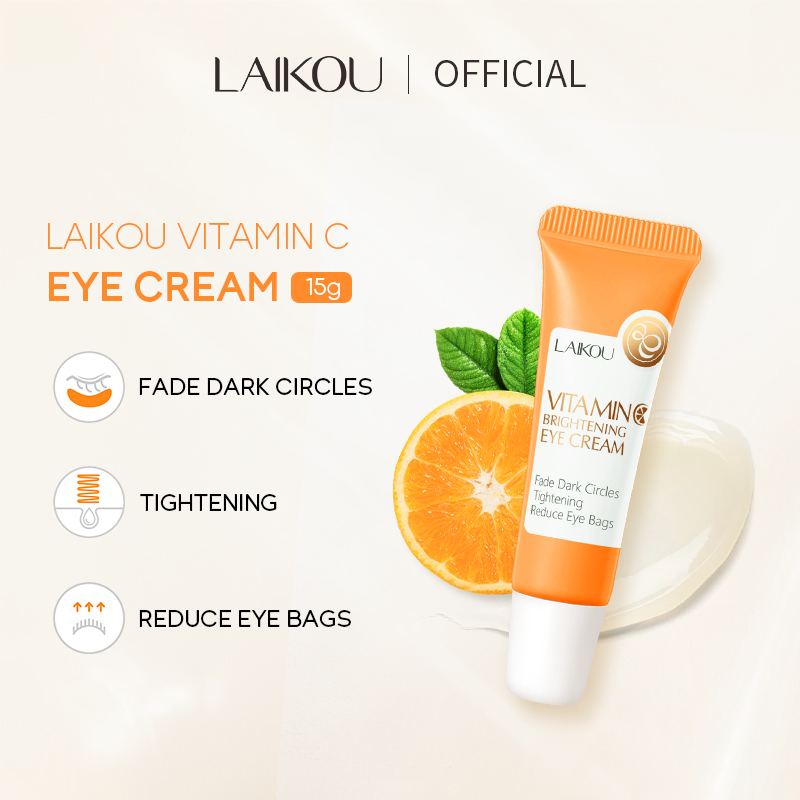 LAIKOU Vitamin C Brightening Eye Cream Fade Dark Circles Reduce Eye Bags Tightening 15g