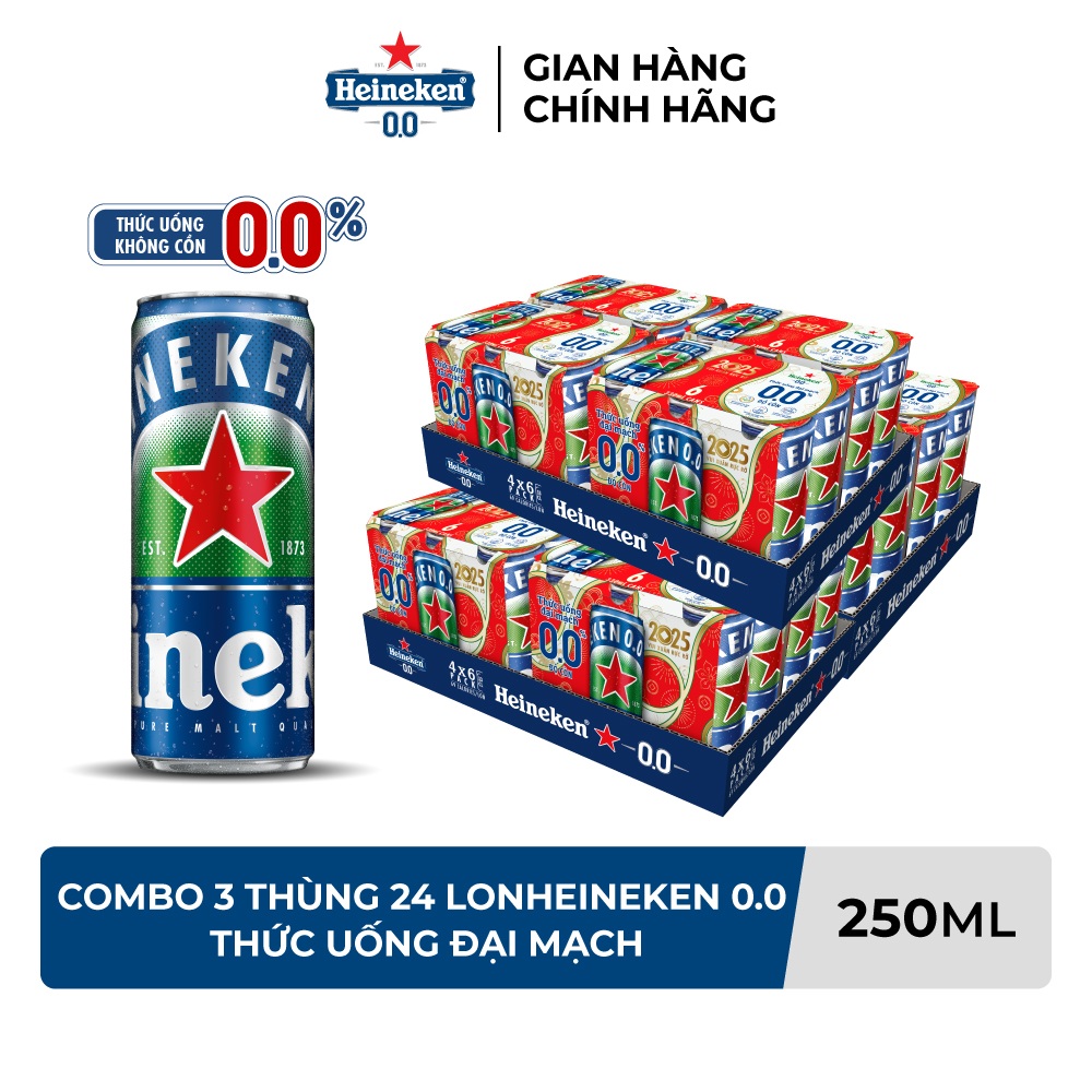 Combo 3 Thùng 24 lon Thức uống đại mạch Heineken 0.0 330ml/lon - Bao Bì Xuân