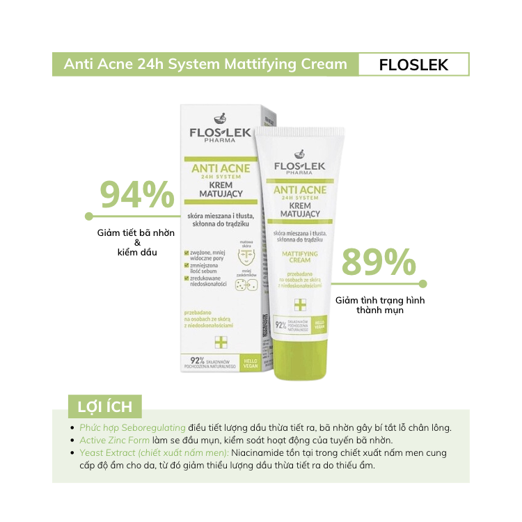 ￼Kem Dưỡng Floslek Anti Acne Mattifying Cream 50ml -Kem Kiểm Soát Dầu Mụn và Điều Tiết Nhờn