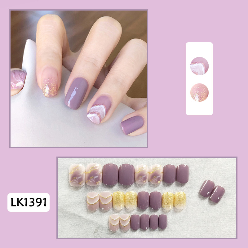 [Tặng Keo] Bộ 24 Móng Tay Giả/ Móng Chân Giả Nail Giả Màu Tím Đa Màu Phối Bạc Nhũ Vàng Dịu Dàng - Nail Giả Cao Cấp Chống Nước Móng Tay Giả Có Keo Sẵn Móng Tay Giả Học Sinh Mong Tay Gia