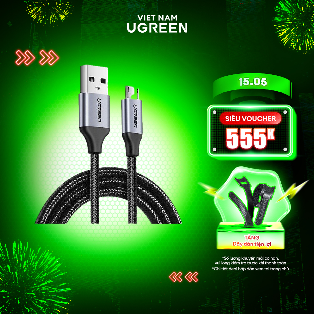 Cáp sạc USB 2.0 A sang Type C Ugreen US288 cho Samsung S21 S20 Xiaomi Redmi Note 11 | Hỗ trợ QC 3.0 