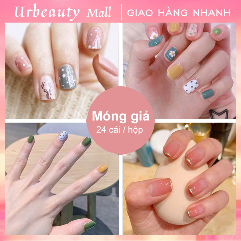 [HCM]【Urbeauty Mall】Hộp 24 Móng tay giả （Chứa keo）Năm phong cách chọn móng tay giả， nail giả  móng giả A8 ( Sản phẩm đã có sẳn keo )