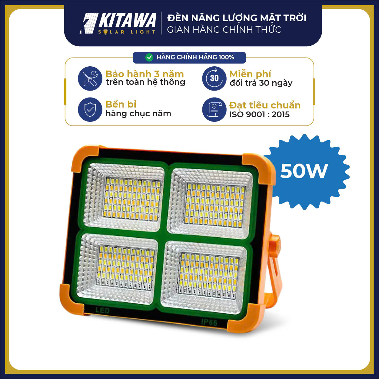 [QUÀ TẶNG] Đèn Cầm Tay Năng Lượng Mặt Trời 50W KITAWA - CT350B