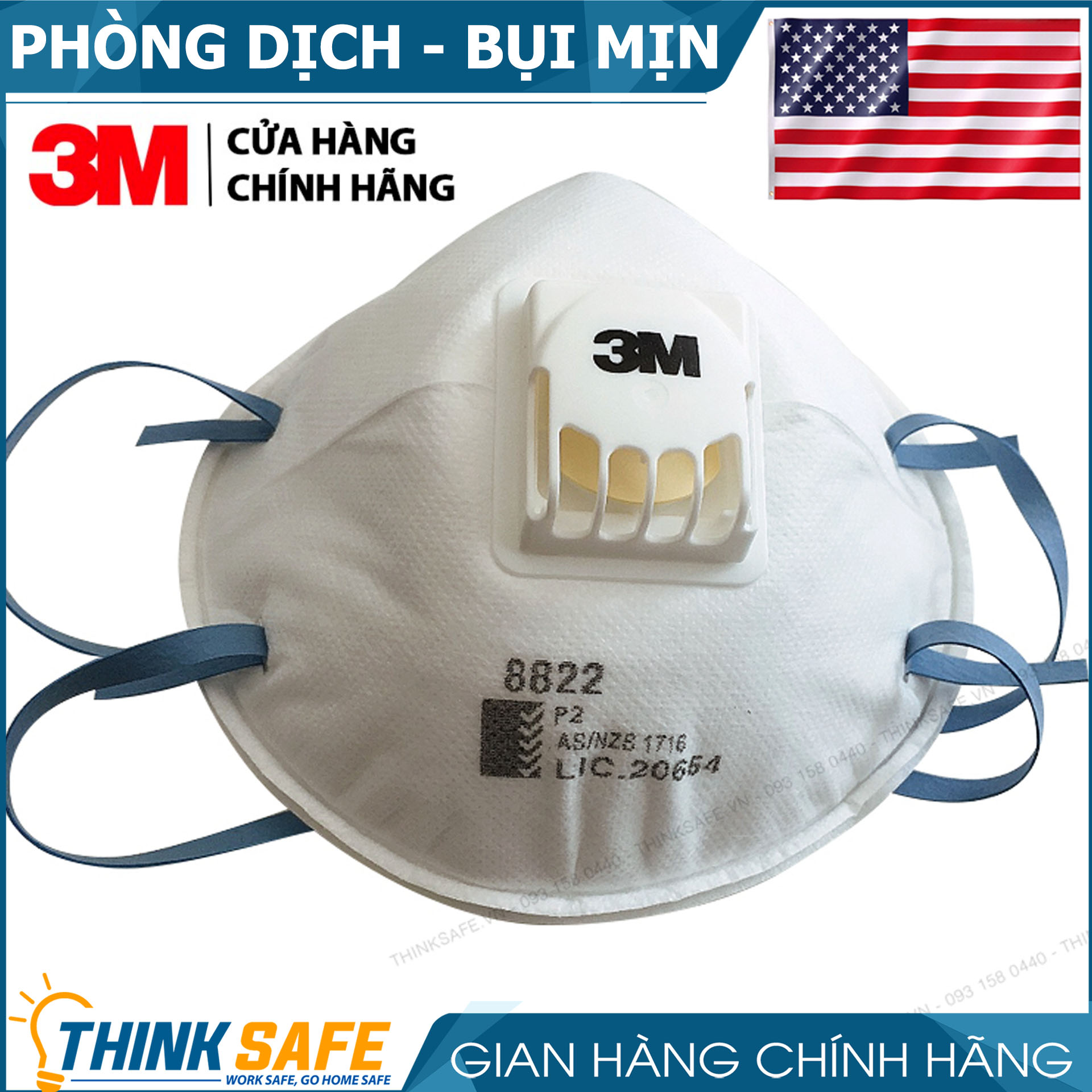 Khẩu trang 3m có van thở - Khẩu trang N95 3M 8822 đạt chuẩn N95 chống bụi,chống độc, Khẩu trang 3D mark chính hãng - Bảo Hộ Thinksafe