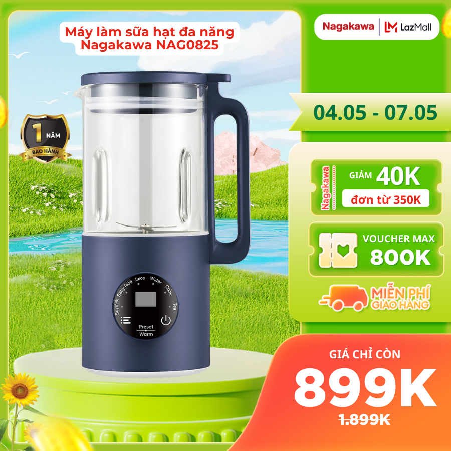Máy làm sữa hạt đa năng Nagakawa NAG0825 dung tích 06L công suất 500W màn hình led lưỡi dao 6 cánh h