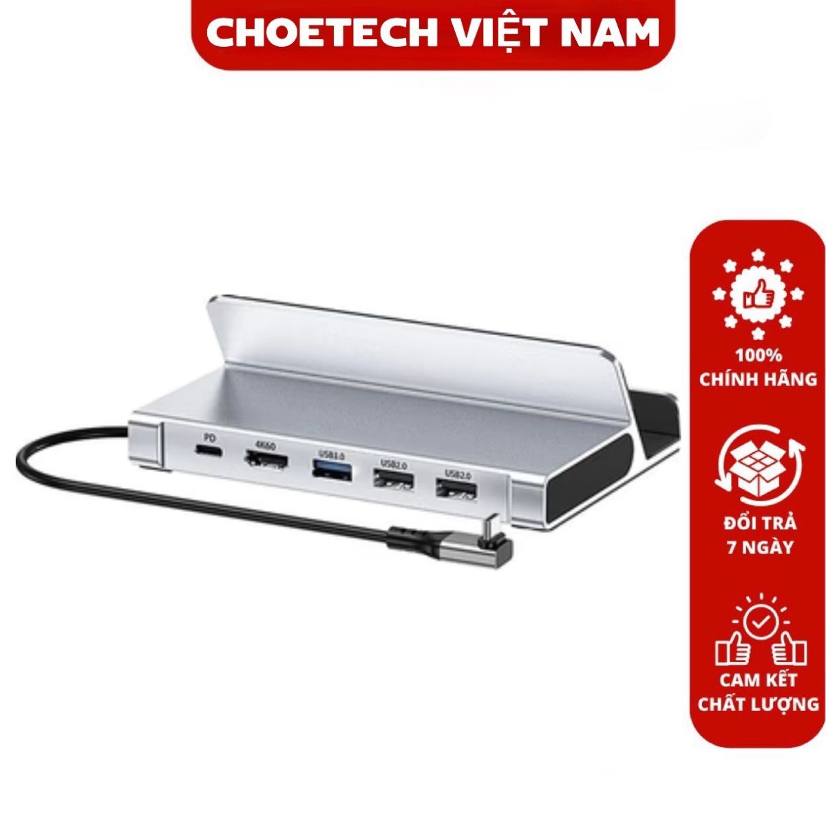 Bộ Hub chuyển đổi 5in1 Choetech HUB-M77 docking station (HDMI 4K60Hz + USB*3 + PD100W)- hàng chính h