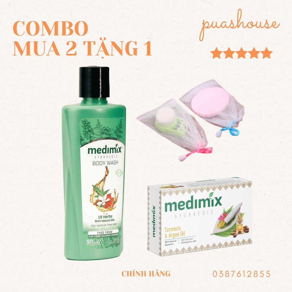 Combo Sữa Tắm - Xà Phòng Ngừa Mụn Viêm Lỗ Chân Lông Và Làm Sáng Da Medimix 300Ml