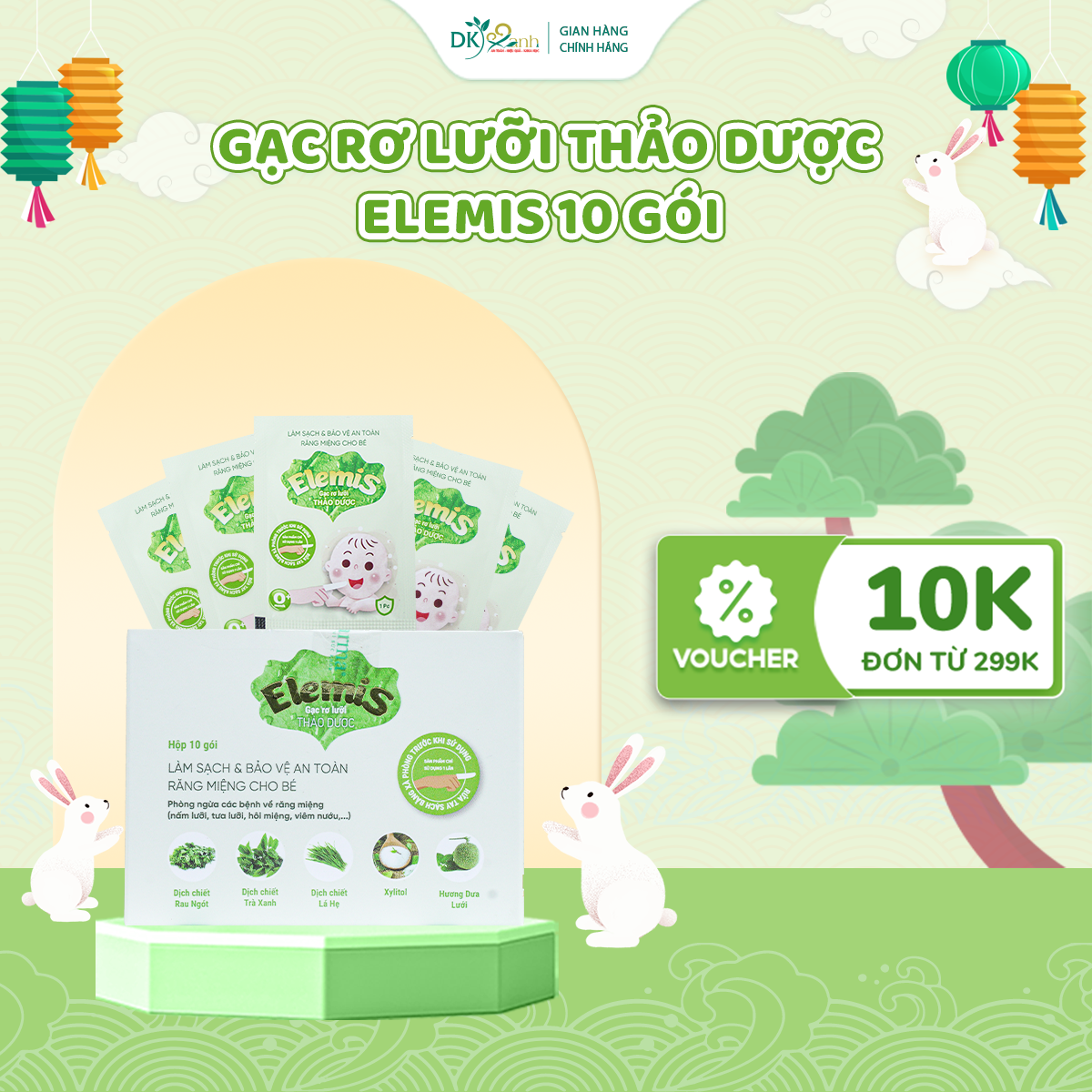 Gạc rơ lưỡi thảo dược Elemis làm sạch và bảo vệ khoang miệng chống nấm lưỡi tưa lưỡi cho bé - DK Pha