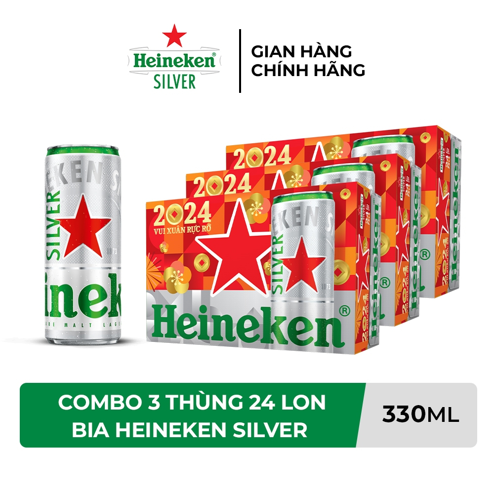 [MẪU THƯỜNG] Thùng 24 lon bia Heineken Bạc (330ml x 24 lon)