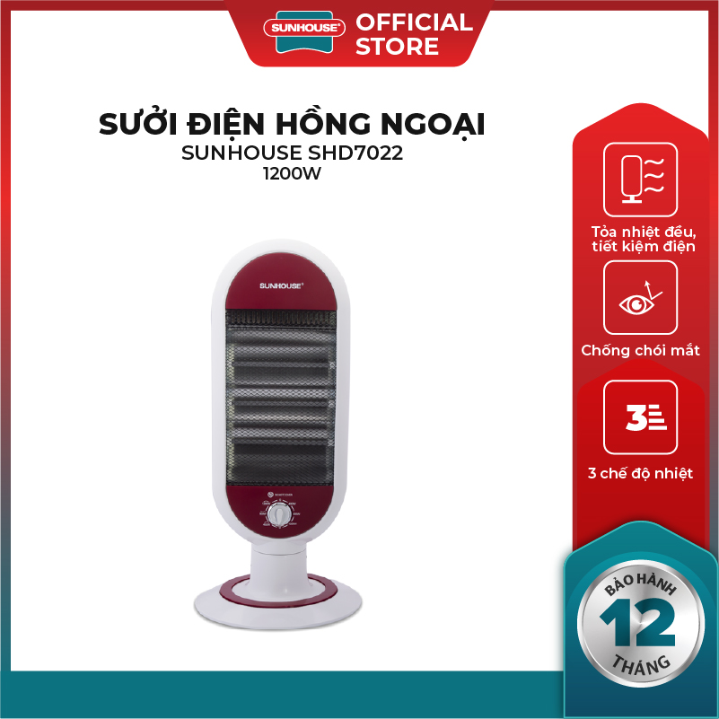 Sưởi điện hồng ngoại Sunhouse SHD7022 - Làm ấm nhanh toả nhiệt đều - Chống chói mắt không khô da