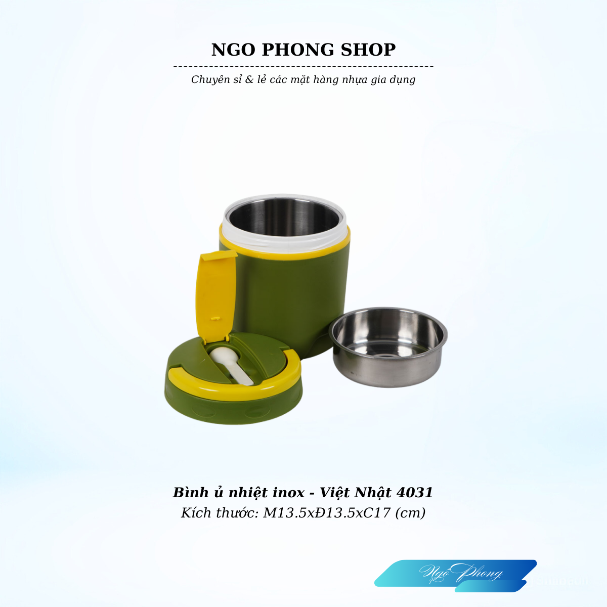 Bình ủ nhiệt inox Việt Nhật 4031. Gào mên giữ nhiệt inox Việt Nhật. Hộp đựng cơm kèm muỗng.