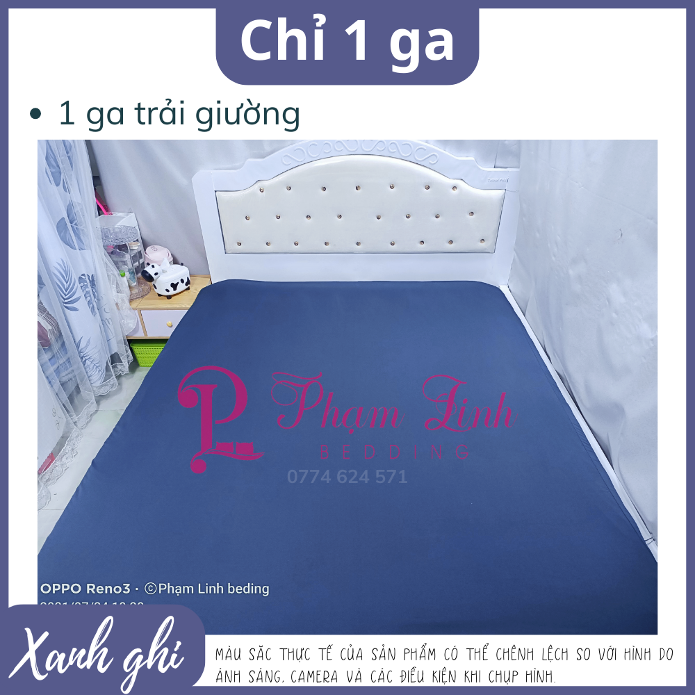 [Xanh ghi] Bộ 4 món Drap Ga trải giường bo chun vải thun lạnh sợi siu màu trơn Full size bộ ga và vỏ