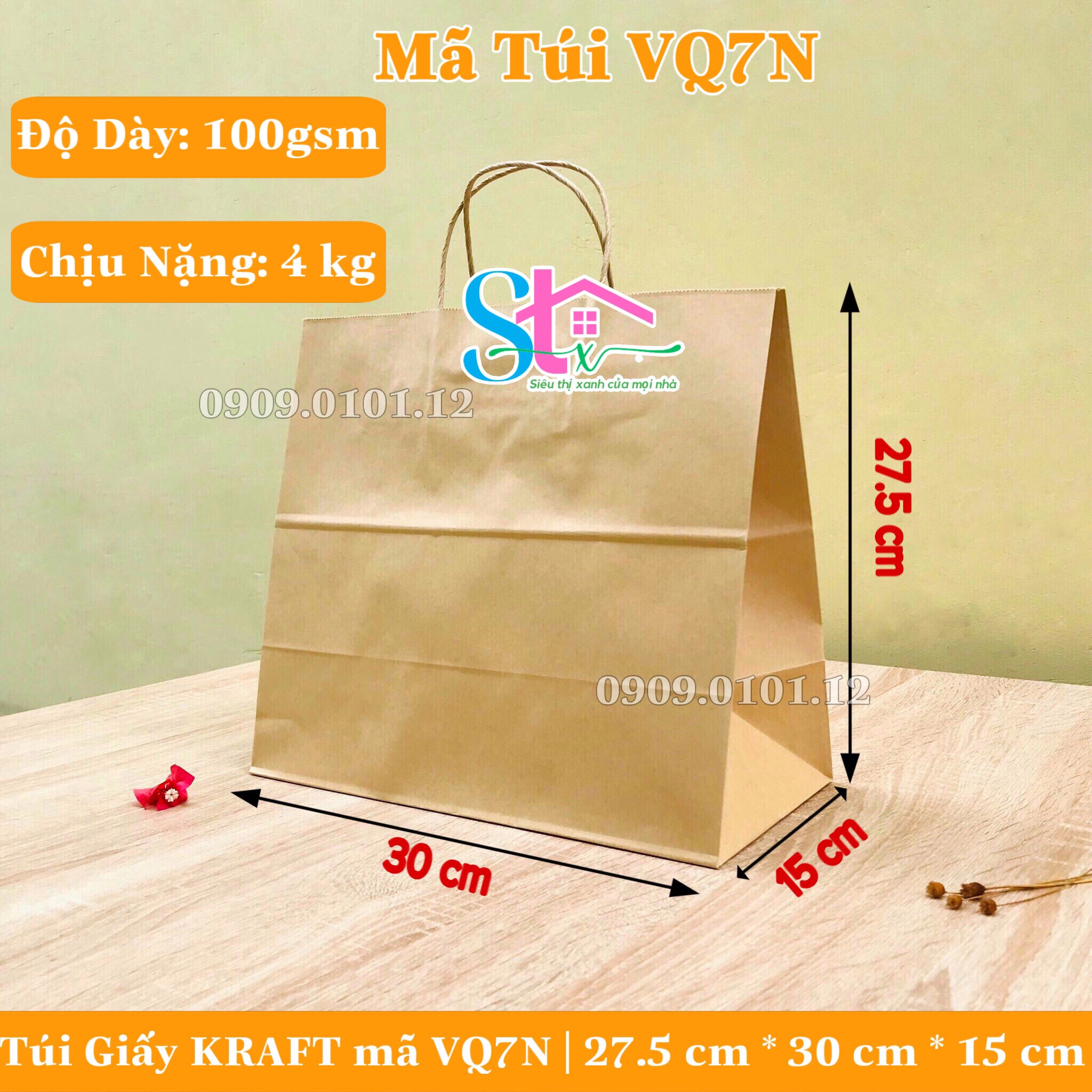 Combo 10 túi giấy kraft có quai cao cấp dày và cứng cáp túi kraft bảo vệ môi trường túi đựng quà túi giấy xi măng