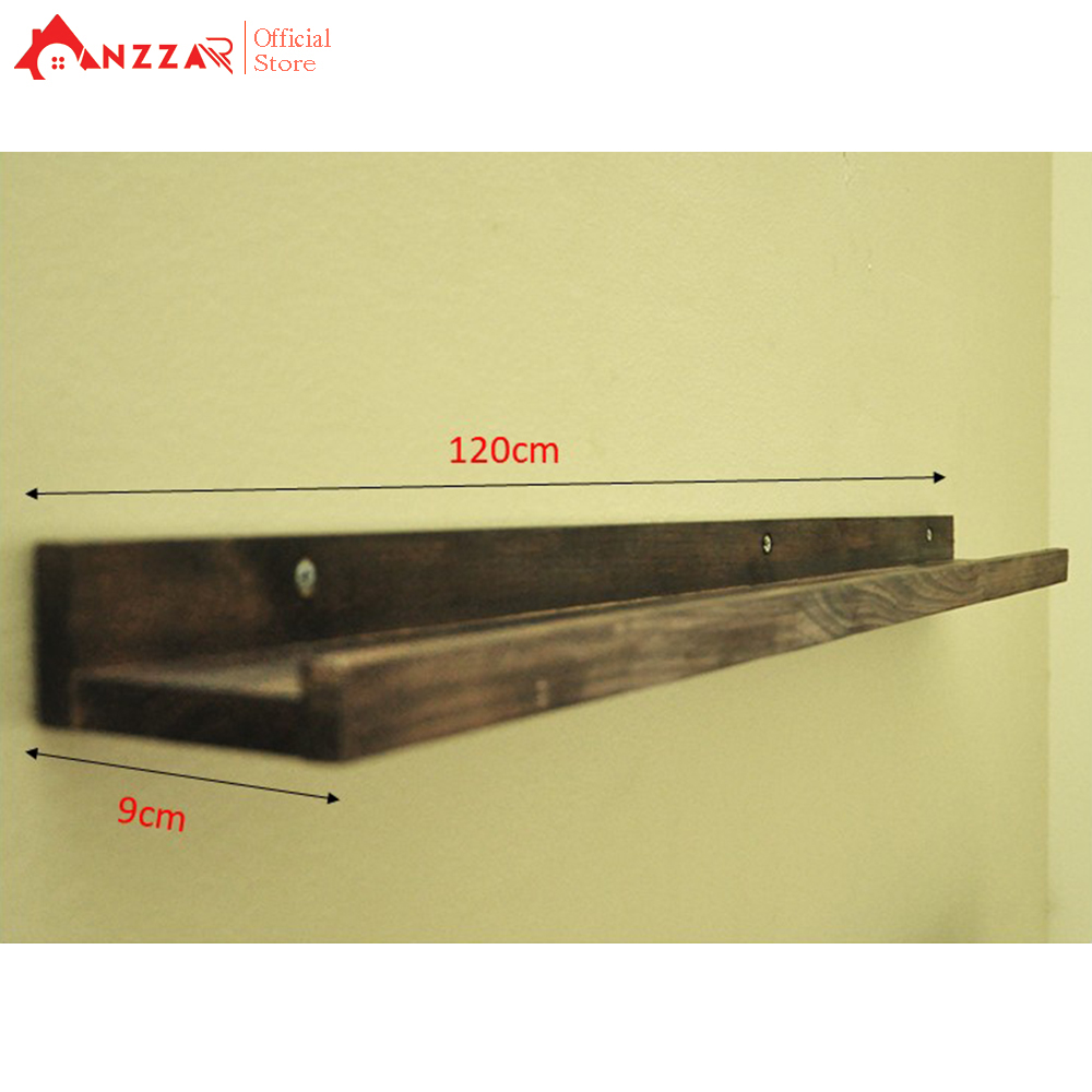 Kệ gỗ treo tường loại mảnh nhiều kích thước màu nâu socola kệ trang trí Anzzar decor phòng khách phò