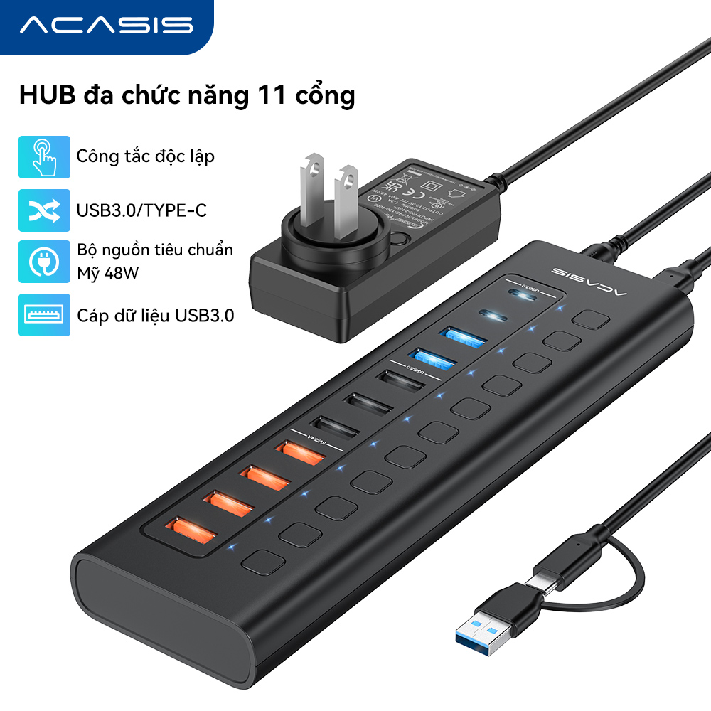 Acasis 11-Hub chia cổng dữ liệu sạc nhanh truyền TYPE-C đa chức năng nhỏ gọn Hub trạm nối vỏ bằng nh