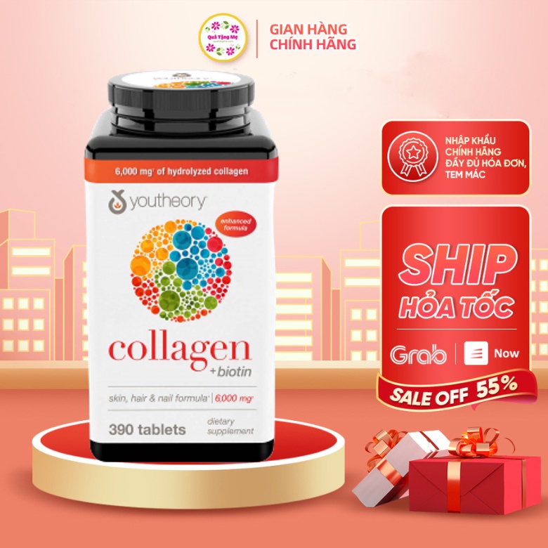 Viên uống bổ sung collagen youtheory Type 1 2 và 3 hộp 290/390 viên Healthy care quatangme