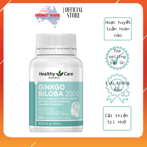 [HCM][Hàng Chuẩn ÚC] Healthy Care Ginkgo Biloba 2000mg – Viên uống bổ não 100 viên