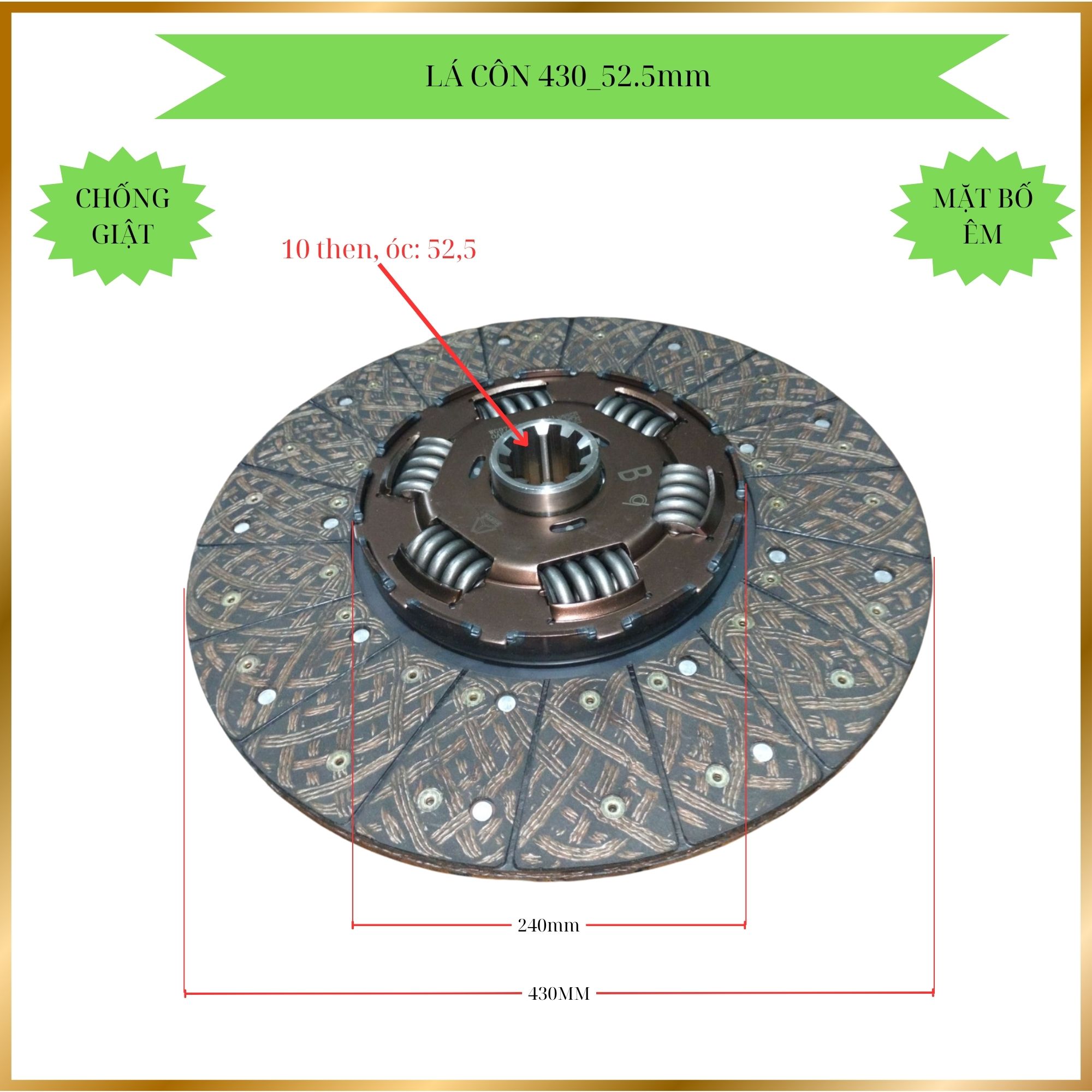 Lá côn (đĩa ly hợp) xe Howo A7 Đk ngoài: F430 đk trong: F230 10 then óc: 525 2 tròng chống giật.