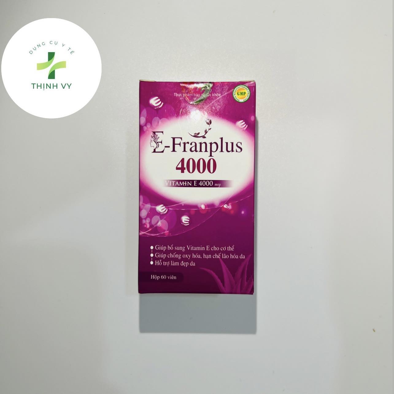 E - Franplus 4000 Viên Uống Bổ Sung Vitamin E Chiết Xuất Từ Lô Hội Chống Oxy Hóa, Chống Lão Hóa Da Hộp 60 Viên