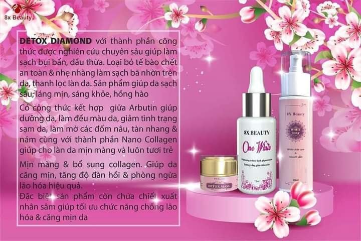 Bộ 3 Sản Phẩn 8X Beauty: Detox Thải Chì + Ủ Sâm + Sữa Non Khóa Trắng Làm Mờ Nám Tàn Nhang Làm Trắng Sáng Da